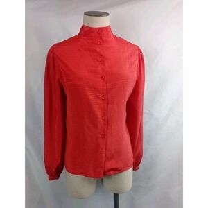 Vintage Pretense Blouse Mock Neck Red Women's Size 9 Shirt 80s Fashion Top
